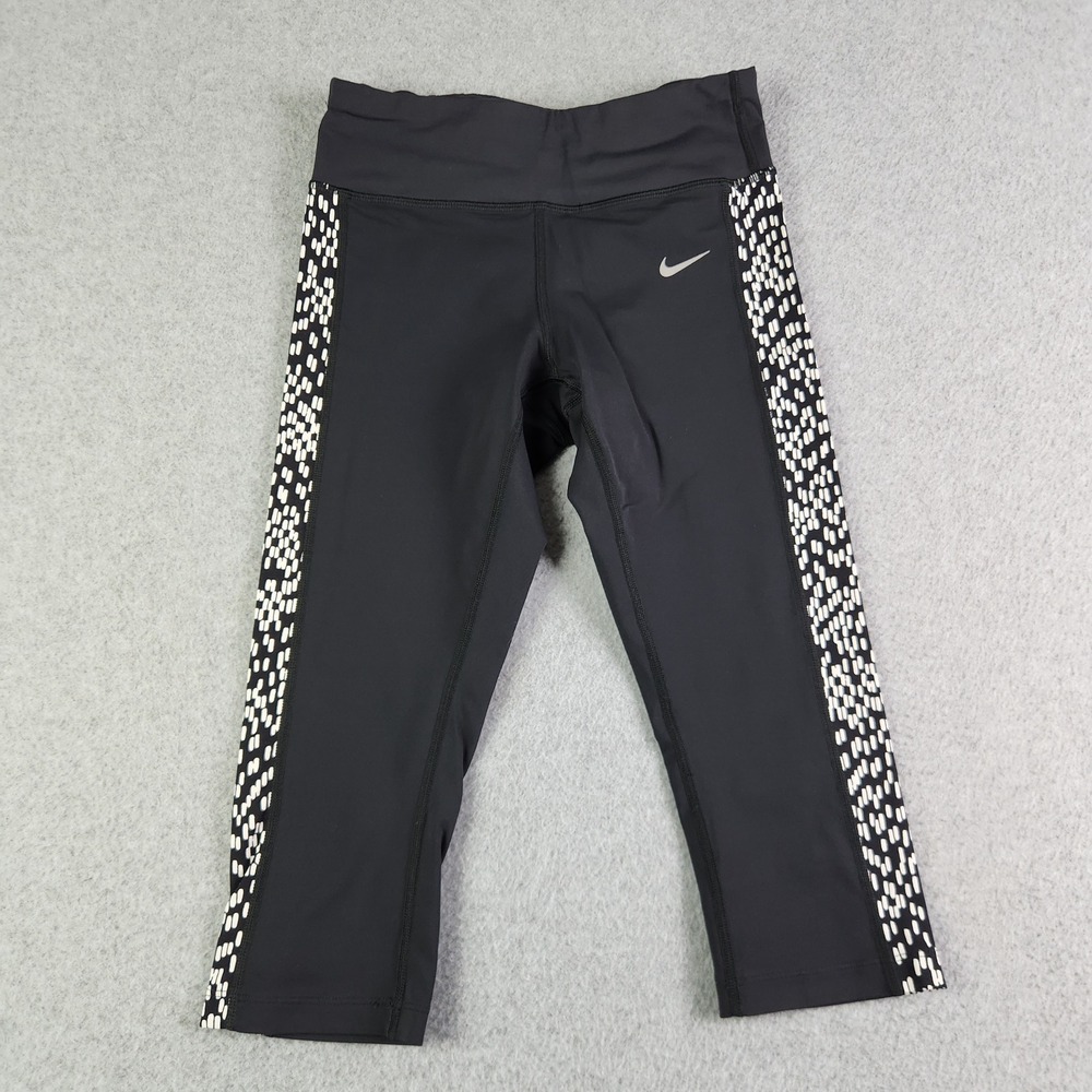 Nike Capri Leggings Womens Small Black Patterned Dri-FIT Running‎ Gym Workout